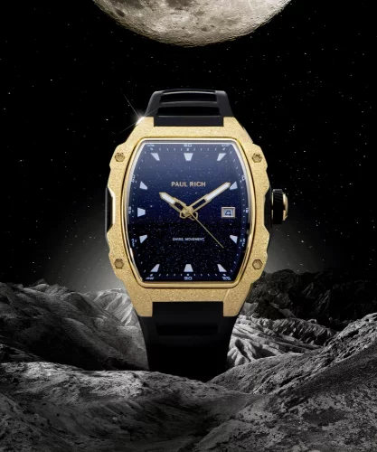 Relógio de homem Paul Rich Watch ouro com bracelete de borracha Frosted Astro Mason - Gold 42,5MM