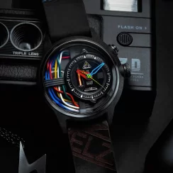 Černé pánské hodinky The Electricianz s koženým páskem The Carbon Z 42MM