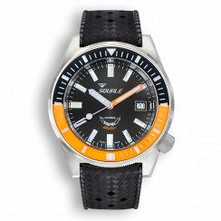 Stříbrné pánské hodinky Squale s gumovým páskem Matic Satin Orange Rubber - Silver 44MM Automatic