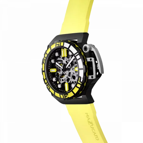 Montre homme Mazzucato en argent noir avec bracelet en caoutchouc RIM Sub Black / Yellow - 42MM Automatic
