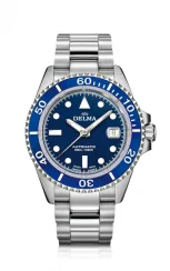 Relógio Delma Watches prata para homens com pulseira de aço Commodore Silver / Blue 43MM Automatic