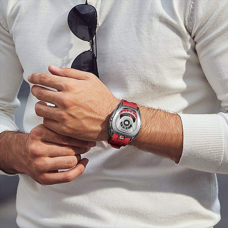 Men's silver Tsar Bomba Watch with a rubber band TB8213 - Silver / Red Automatic 44MM