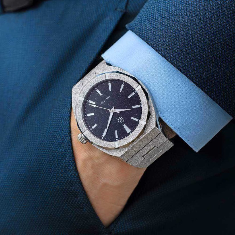 Stříbrné pánské hodinky Paul Rich s ocelovým páskem Frosted Star Dust - Silver 45MM