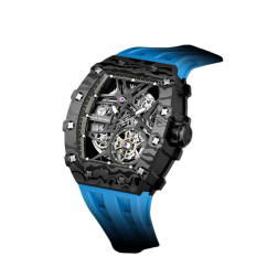 Men's black Tsar Bomba Watch with a rubber band TB8209CF - Black / Blue Automatic 43,5MM