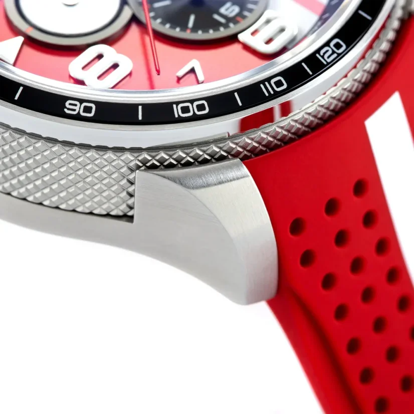 Silberne Herrenuhr Bomberg Watches mit Gummiband RACING 4.3 Red 45MM