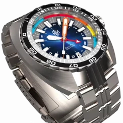 Orologio da uomo NTH Watches in argento con cinturino in acciaio DevilRay GMT With Date - Silver / Blue Automatic 43MM