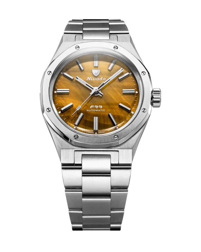 Men's silver Nivada Grenchen watch with steel strap F77 MARK I 68032A77 37MM Automatic