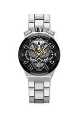 Stříbrné pánské hodinky Bomberg s ocelovým páskem CHRONO SKULL THROWBACK EDITION - SILVER 44MM Automatic