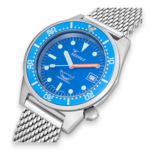Strieborné pánske hodinky Squale s oceľovým pásikom 1521 Ocean Mesh Blasted - Silver 42MM Automatic