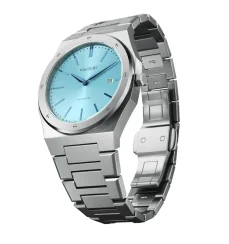 Herrenuhr aus Silber Valuchi Watches mit Stahlband Date Master - Silver Ice Blue 40MM