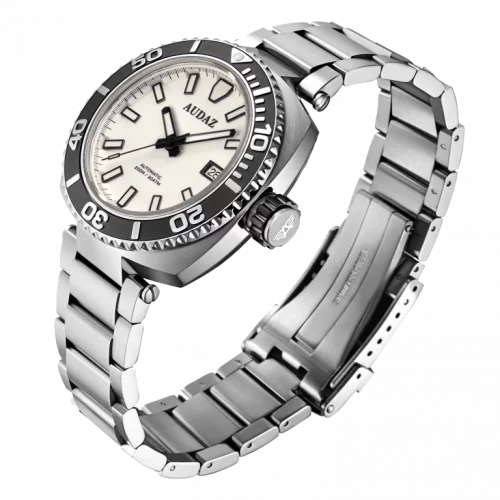 Miesten hopeinen Audaz Watches -kello teräshihnalla King Ray ADZ-3040-06 - Automatic 42MM
