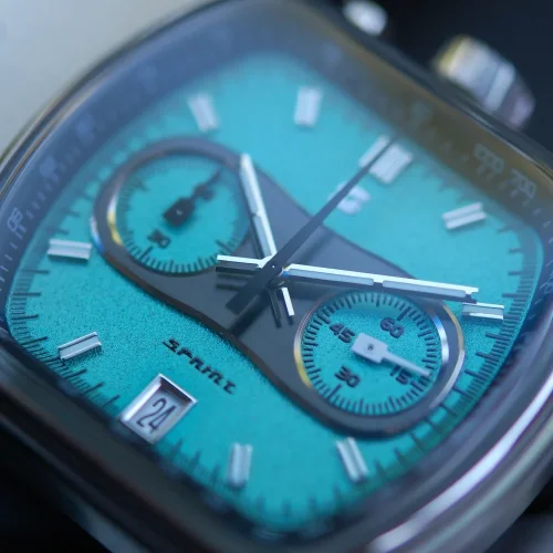 Zilverkleurig herenhorloge van Straton Watches met leren band Cuffbuster Sprint Turquoise 37,5MM