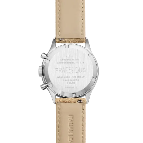 Męski srebrny zegarek Praesidus ze skórzanym paskiem PAC-76 Sand Leather 38MM
