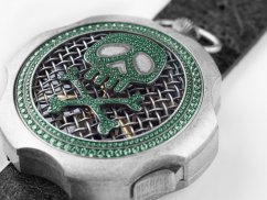 Men's silver Mondia watch with leather strap Tambooro Bullet Dirty Silver Green 48MM Limited Edition