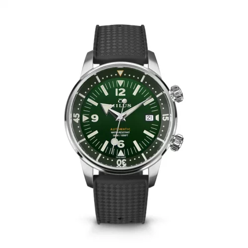 Zilveren herenhorloge van Milus Watches met een rubberen band Archimèdes by Milus Wild Green 41MM Automatic