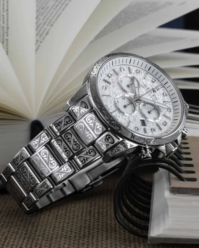 Stříbrné pánské hodinky Louis XVI s ocelovým páskem Palais Royale With Diamond 1821 - Silver 43MM