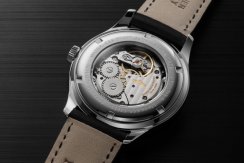 Męski srebrny zegarek Delbana Watches ze skórzanym paskiem Recordmaster Mechanical White / Gold 40MM