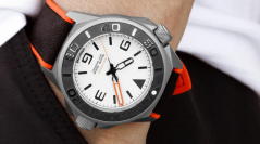 Relógio Undone Watches prata para homens com pulseira de borracha AquaLume Black / Orange 43MM Automatic
