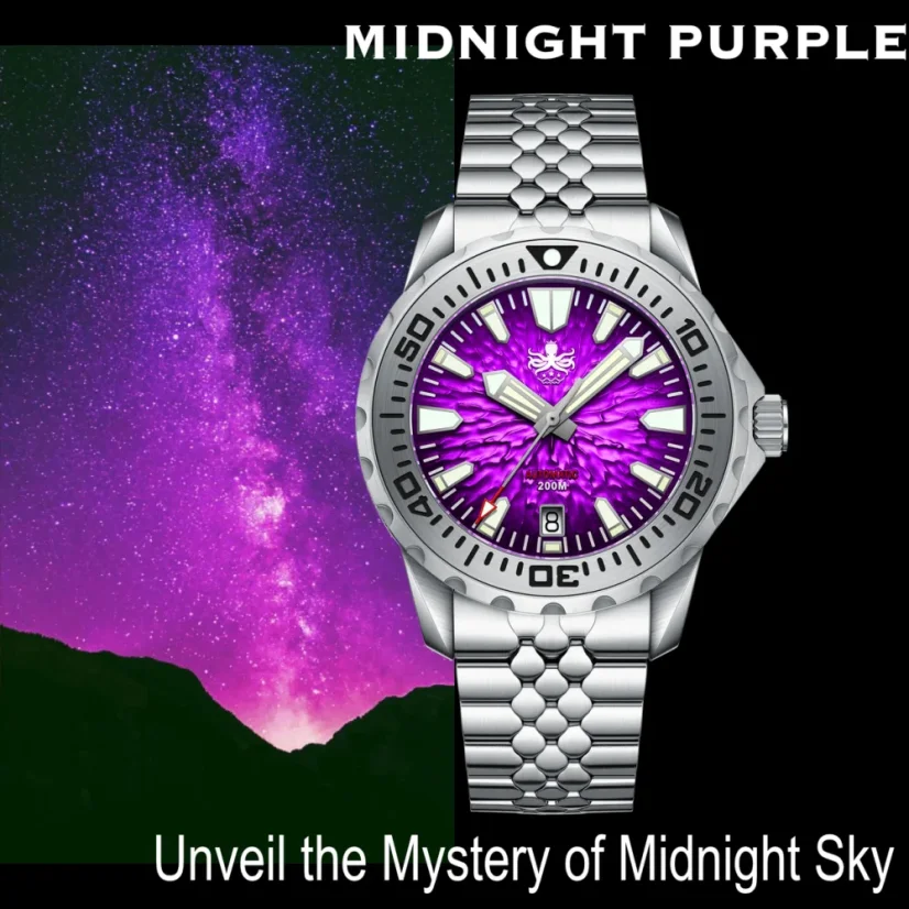 Men's silver Phoibos watch with steel strap KRAKEN 200M PY059H Automatic 40MM