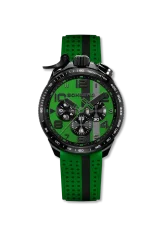 Černé pánské hodinky Bomberg s gumovým páskem RACING 4.4 Green 45MM