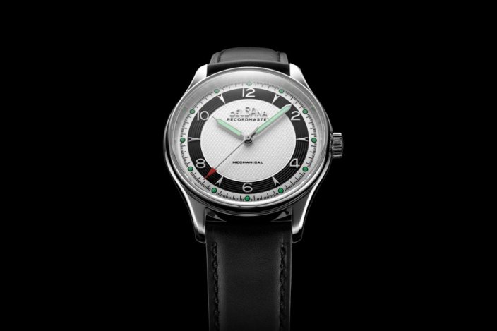 Silberne Herrenuhr Delbana Watches mit Lederband Recordmaster Mechanical White / Black 40MM