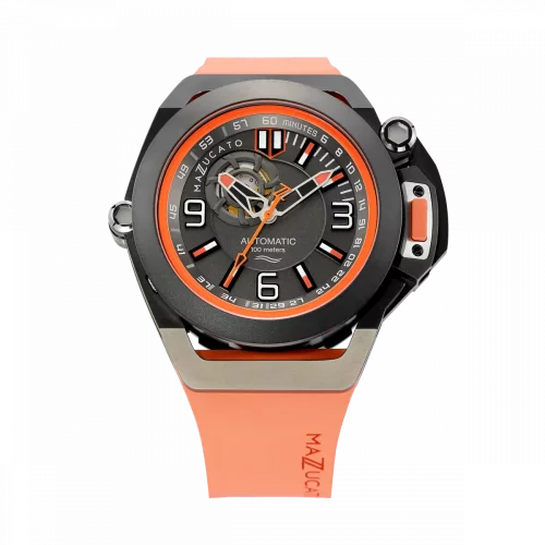 Czarny męski zegarek Mazzucato z gumowym paskiem RIM Scuba Black / Orange - 48MM Automatic