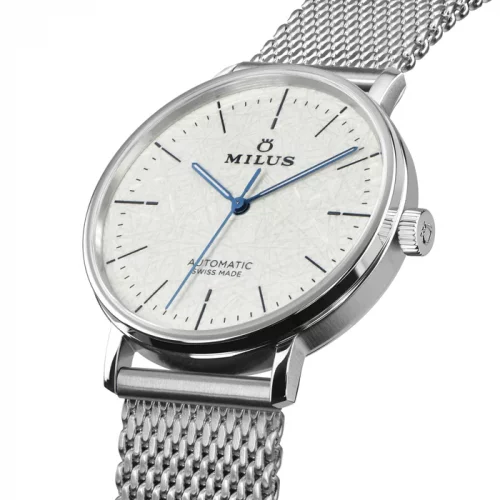 Stříbrné pánské hodinky Milus s ocelovým páskem LAB 01 Concrete Grey 40MM Automatic