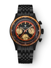 Černé pánské hodinky Nivada Grenchen s ocelovým páskem Chronoking Mecaquartz Steel Black 87041Q04 38MM