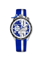 Men's silver Bomberg Watch with rubber strap RACING 4.1 Blue 45MM
