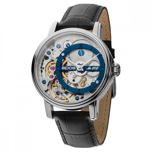 Strieborné pánske hodinky Epos s koženým opaskom Verso 3435.313.20.16.25 43,5MM Automatic