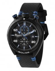 Černé pánské hodinky Mondia s koženým páskem The Bolide - Black / Blue 43MM