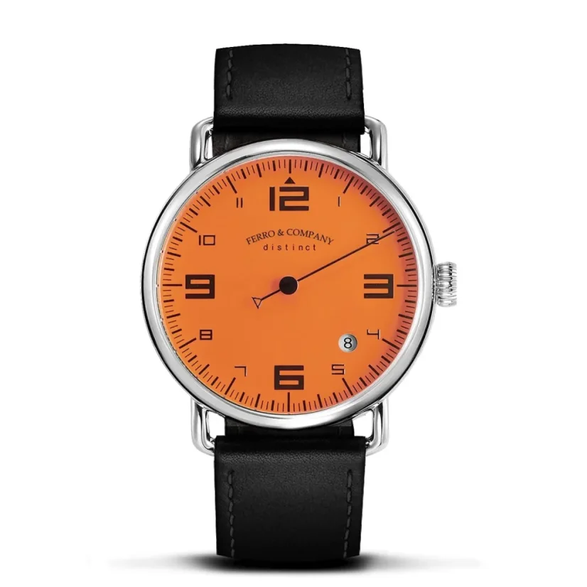 Men's silver Ferro & Company with leather strap Distinct 2 Orange 44MM