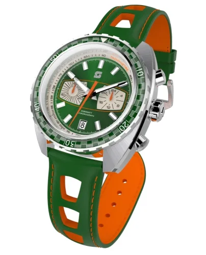 Srebrni muški sat Straton Watches s kožnim remenom Syncro Green 44MM