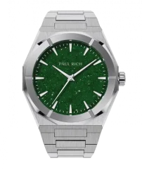 Men's silver Paul Rich watch with steel strap Star Dust II - Silver / Green 43MM