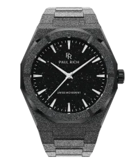 Montre Paul Rich pour homme en noir avec un bracelet en acier Frosted Star Dust II - Void Black 43MM