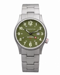 Męski srebrny zegarek Momentum Watches ze stalowym paskiem Wayfinder GMT Green 40MM