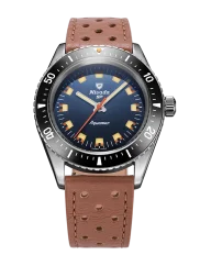 Stříbrné pánské hodinky Nivada Grenchen s koženým páskem Aquamar Blue 32074A23 38MM Automatic