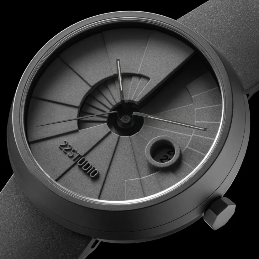 Montre 22Designstudio Watches pour hommes en noir avec élastique 4D Concrete Shadow 44MM