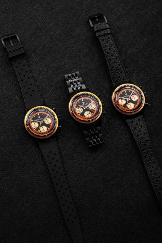 Orologio da uomo Nivada Grenchen nero con cinturino in acciaio Chronoking Mecaquartz Steel Black 87041Q04 38MM