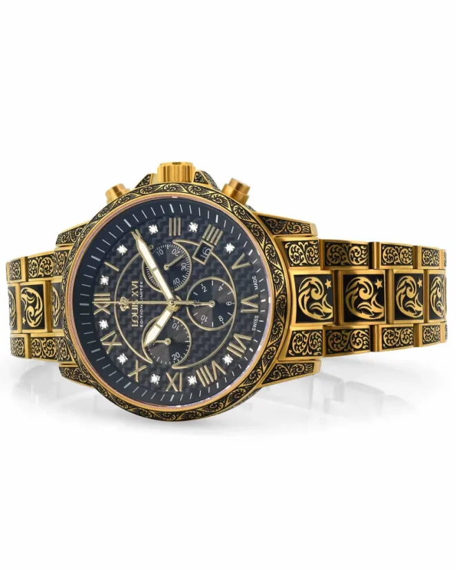 Zlaté pánske hodinky Louis XVI s oceľovým pásikom Palais Royale With Diamond 1702 - Gold 43MM