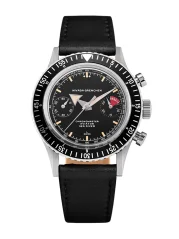 Men's silver Nivada Grenchen watch with leather strap Closed Caseback Chronomaster Broad Arrow Inter.Bezel 86056M17LC 38MM