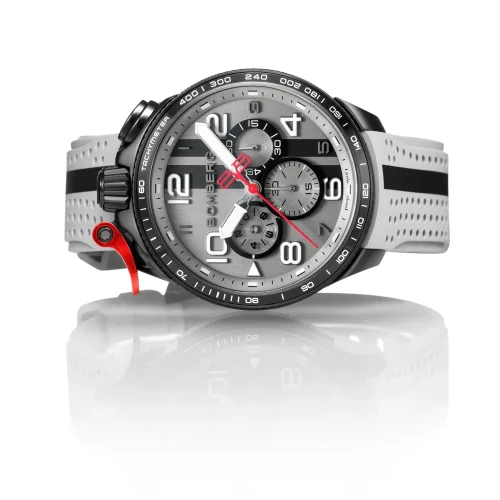 Černé pánské hodinky Bomberg s gumovým páskem Racing HOCKENHEIM 45MM
