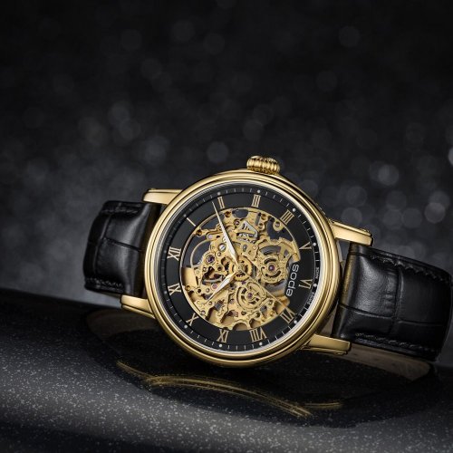 Zlaté pánské hodinky Epos s koženým páskem Emotion 3390.156.22.25.25 41MM Automatic