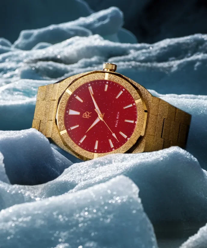 Men's Paul Rich gold watch with steel strap Frosted Star Dust - Gold Red 42MM