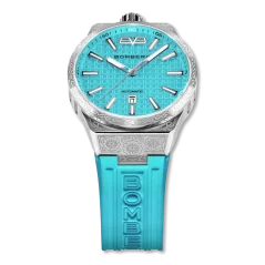 Men's silver Bomberg Watch with rubber strap TEAL LAGOON 43MM Automatic