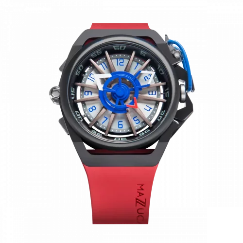 Czarny męski zegarek Mazzucato z gumowym paskiem Rim Sport Black / Red - 48MM Automatic