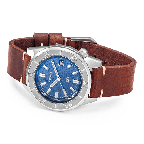 Reloj Squale plata para hombre con correa de cuero 1521 Onda Leather - Silver 42MM Automatic