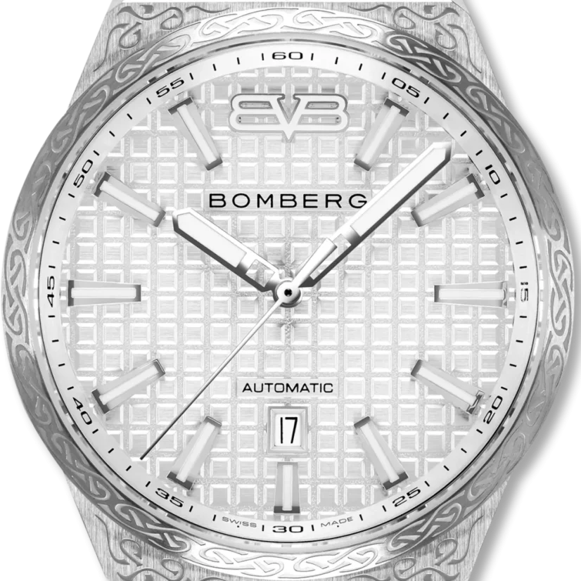 Silberne Herrenuhr Bomberg Watches mit Gummiband DIAMOND WHITE 43MM Automatic