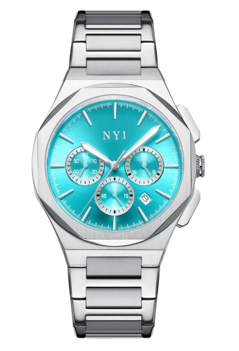 Strieborné pánske hodinky NYI Watches s oceľovým pásikom Cardinal - Silver 42MM