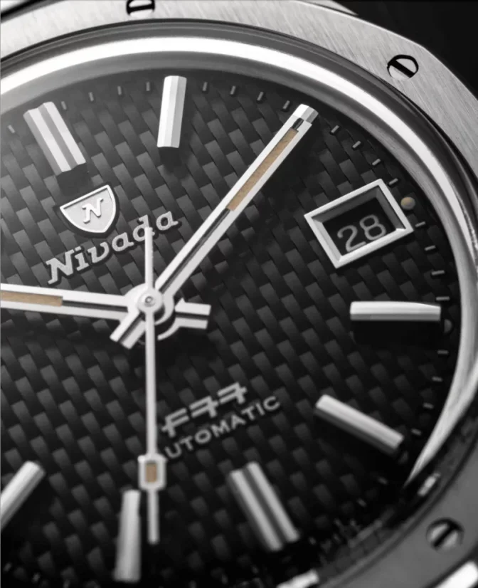 Stříbrné pánské hodinky Nivada Grenchen s ocelový páskem F77 Black With Date 69000A77 37MM Automatic